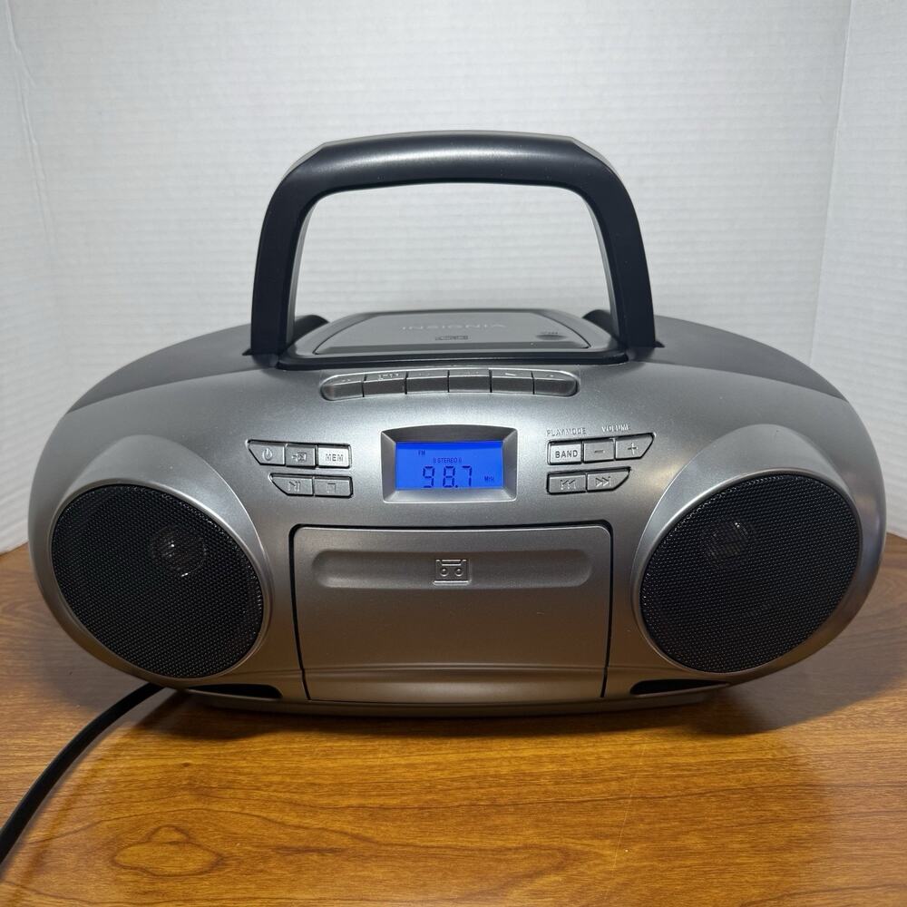 Insignia - AM/FM Radio CD Boombox with Bluetooth - Silver/Black